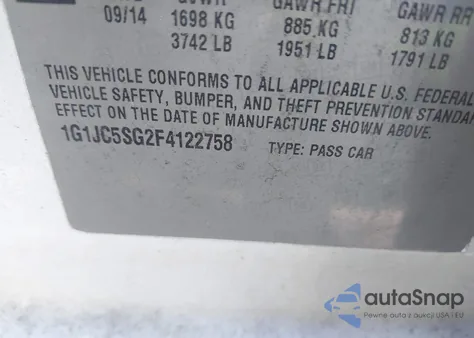 2015 Chevrolet Sonic Lt Auto from USA, damaged, VIN 1G1JC5SG2F4122758